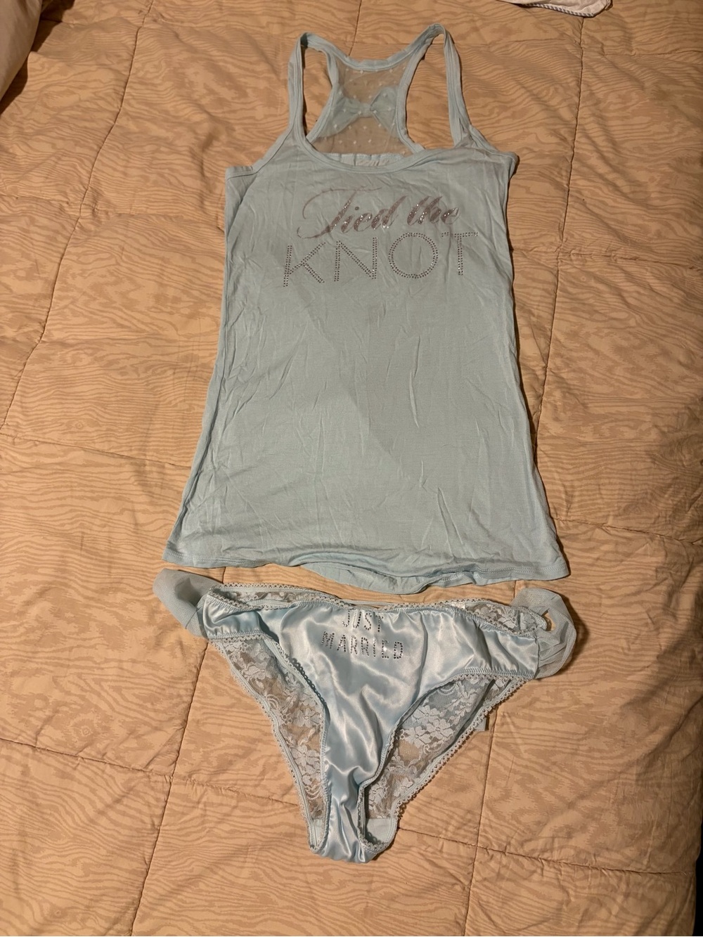 Victoria's Secret Light Blue 'Tied the Knot' Lace-Trim Sleep Tank & Briefs